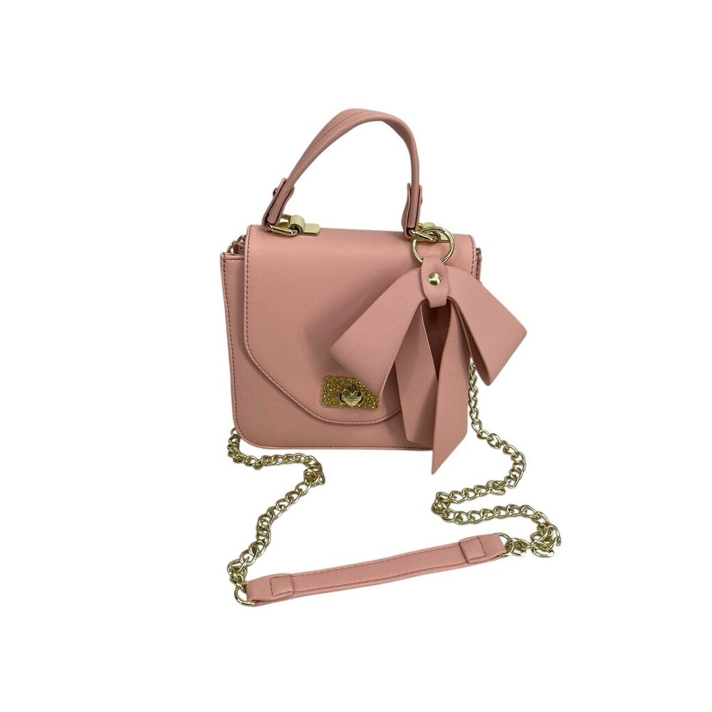 Betsey Johnson Pink Purse Bag Top Handle Strap Pink Bow